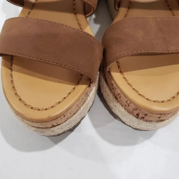 American Eagle Outfitters Double Strap Wedge Cork Espadrilles Platforms Size 6 - Picture 9 of 10